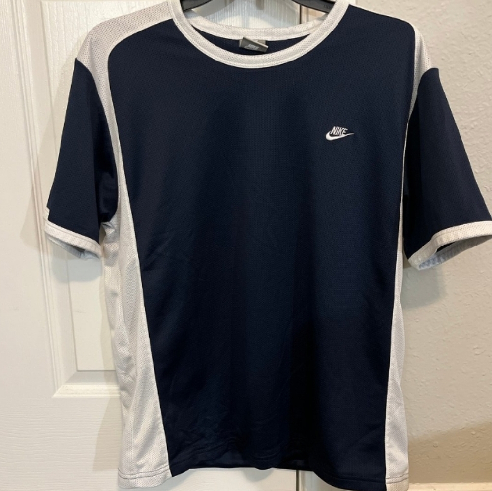 Large Navy and White Athletics Shirt. Breathable Fabric.
